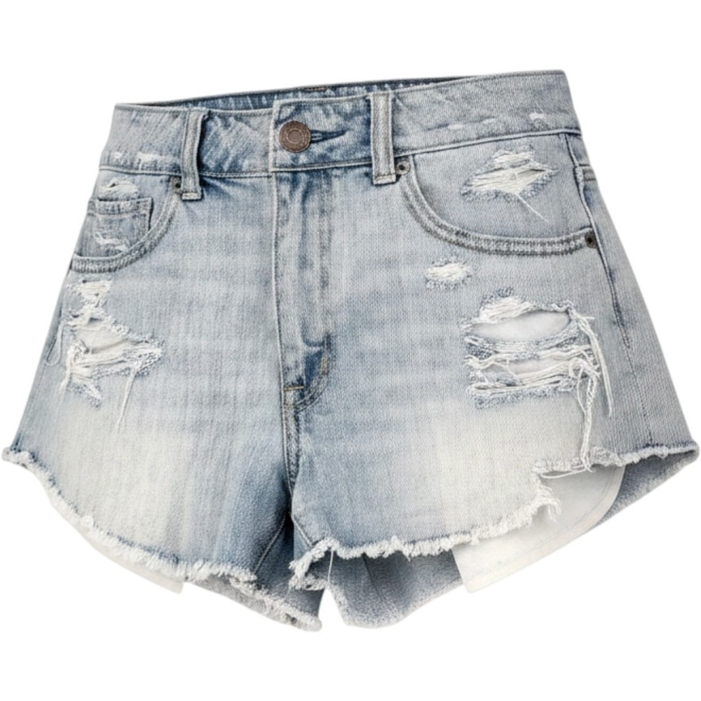 American Eagle Distressed Denim‎ Shorts Light Wash Blue Cotton Size 6 Frayed Hem